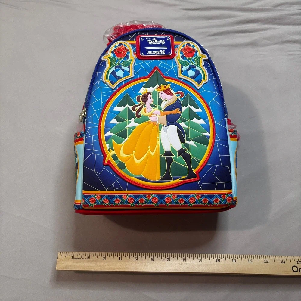 Loungefly Disney Beauty and the‎ Beast Stained Glass Roses Mini Backpack Belle
